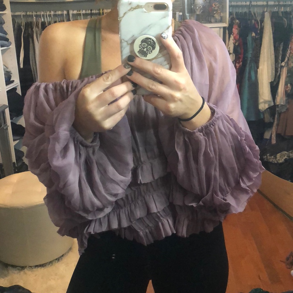 Arden b purple flowy crop, elastic bottom